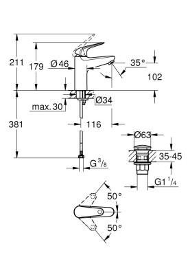 Euroeco Одноважільний змішувач для раковини M-Size (24267001)