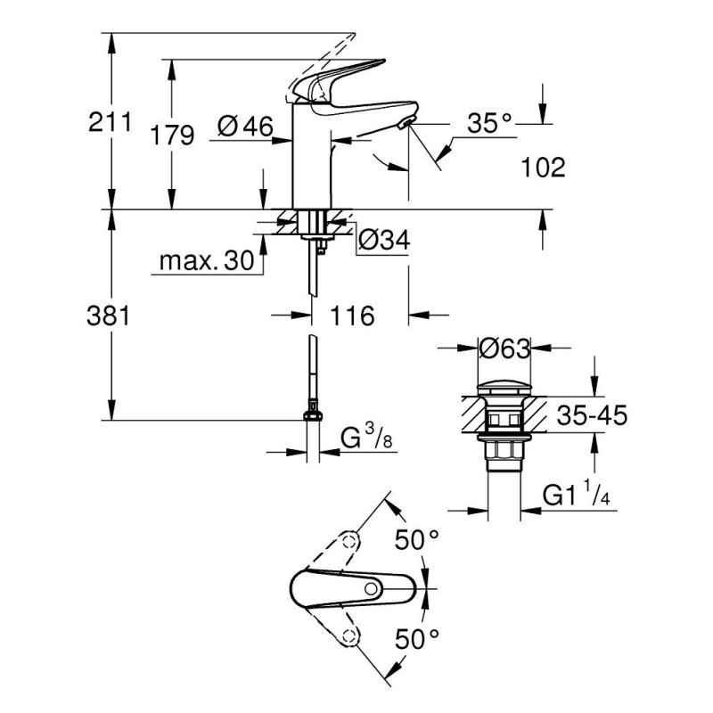 Euroeco Одноважільний змішувач для раковини M-Size (24267001)
