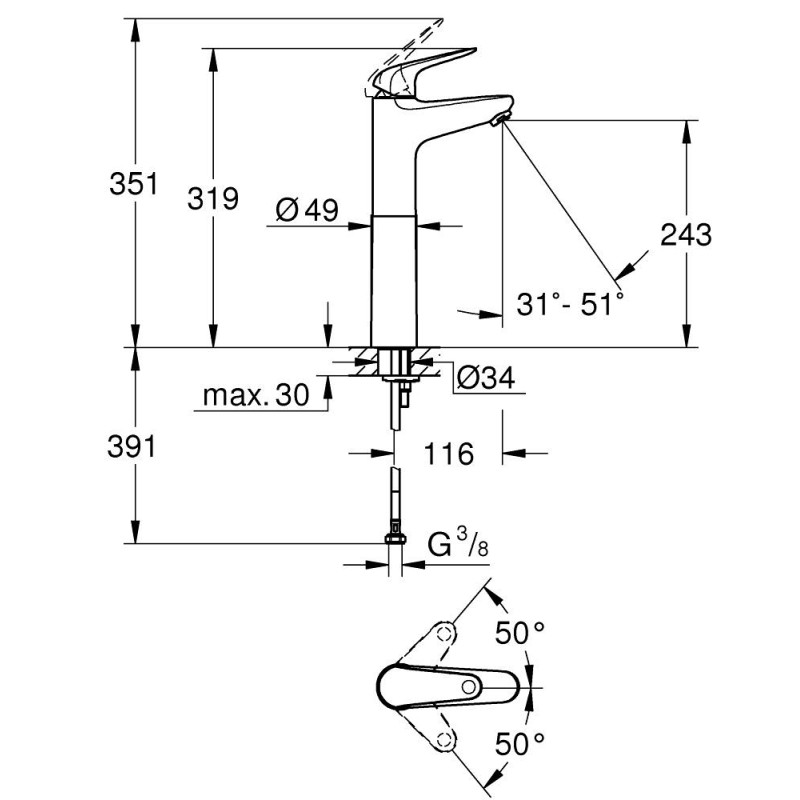 Euroeco Одноважільний змішувач для раковини XL-Size (24273001)