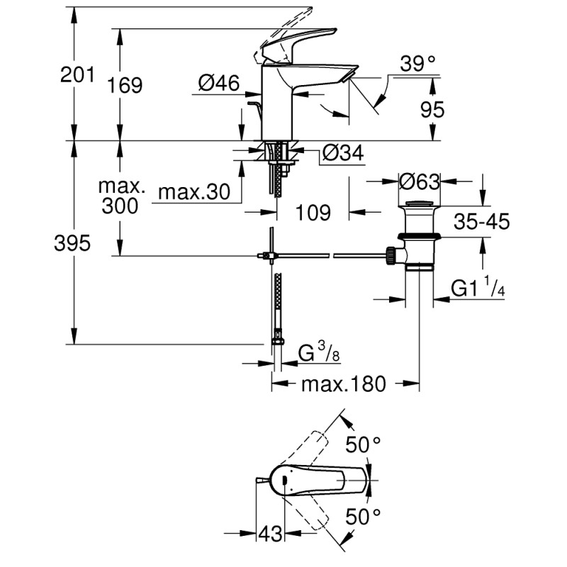 Eurosmart Одноважільний змішувач для раковини S-Size (332652433)