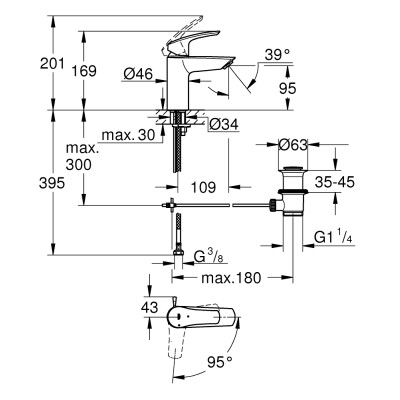 Eurosmart Одноважільний змішувач для раковини S-Size  (329262433)