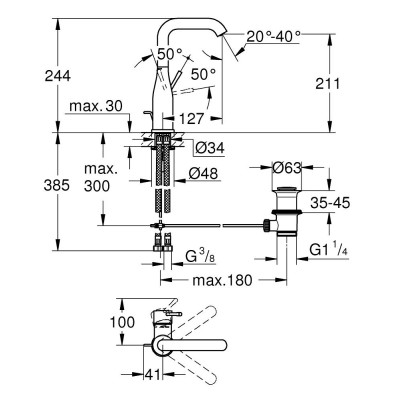 Essence Одноважільний змішувач для раковини 1/2" L-розміру (24174001)