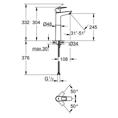 BauLoop Одноважільний змішувач для раковини XL-Size (32856001)