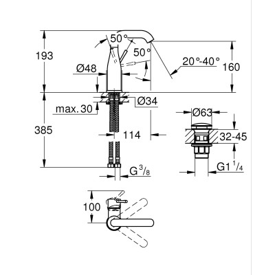 Essence Одноважільний змішувач для раковини 1/2" M-розміру (24181001)