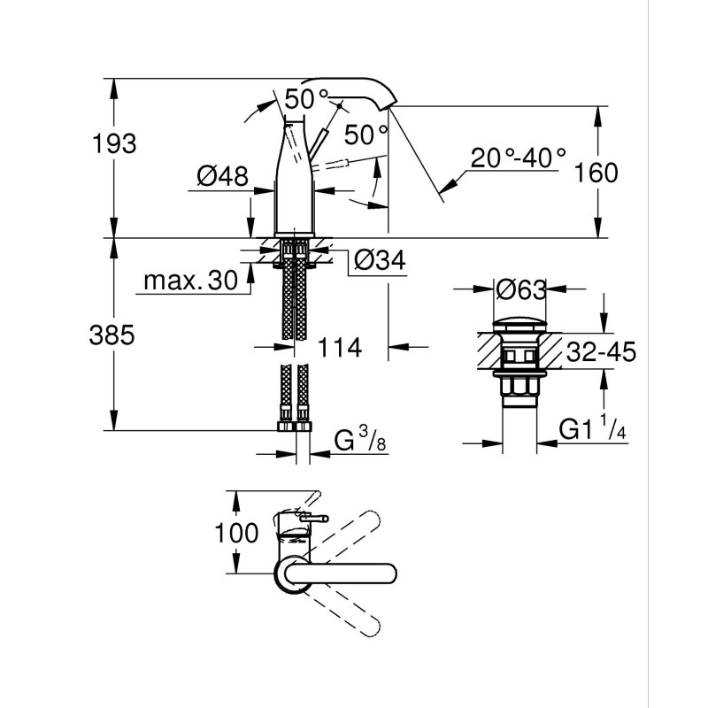 Essence Одноважільний змішувач для раковини 1/2" M-розміру (24181001)
