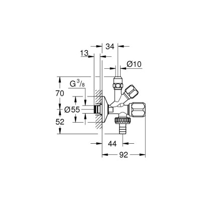 Запорний, кутовий вентиль 3/8" для пральної або посудомийної машини (22034000)