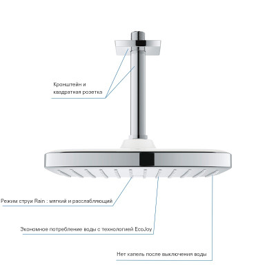 Tempesta 250 Cube Верхній душ з кронштейном до стелі з WaterSaving (26688000 )