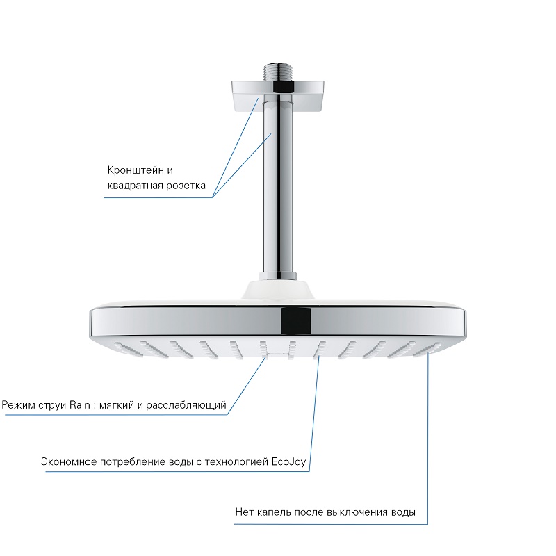 Tempesta 250 Cube Верхній душ з кронштейном до стелі з WaterSaving (26688000

)