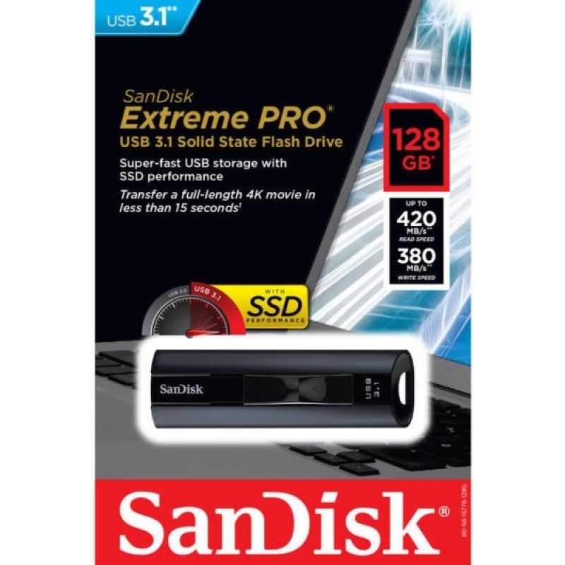 Флешка SanDisk 128 GB Extreme Pro USB 3.1 Black (SDCZ880-128G-G46)