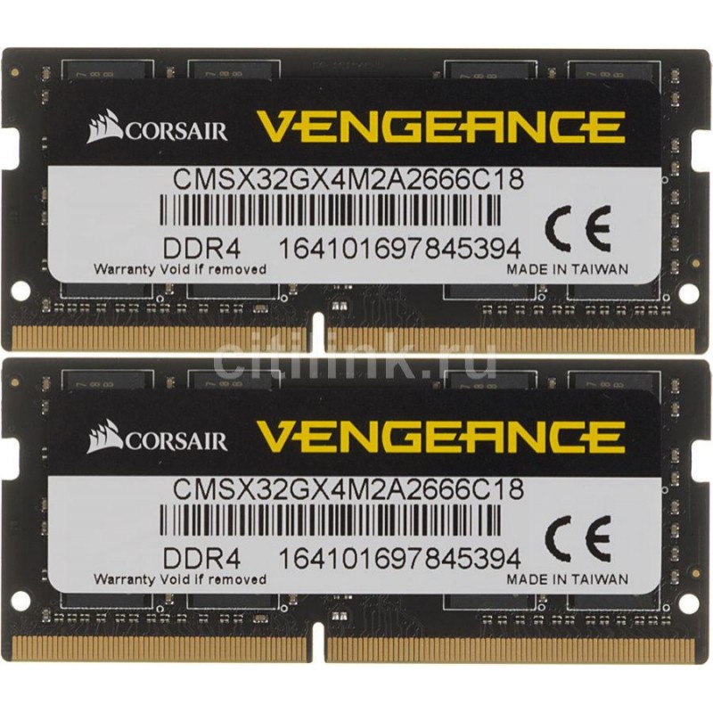 Пам'ять Corsair 32 GB SO-DIMM DDR4 2666 MHz Vengeance (CMSX32GX4M2A2666C18)