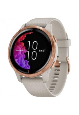 Смарт-годинник Garmin Venu Rose Gold Stainless Steel Bezel w. Light Sand and Silicone B. (010-02173-21)