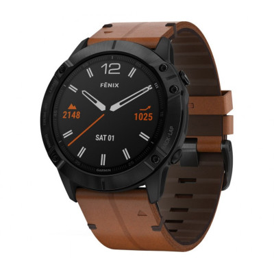 Спортивний годинник Garmin Fenix 6X Pro Sapphire Black DLC with Chestnut Leather Band (010-02157-14)