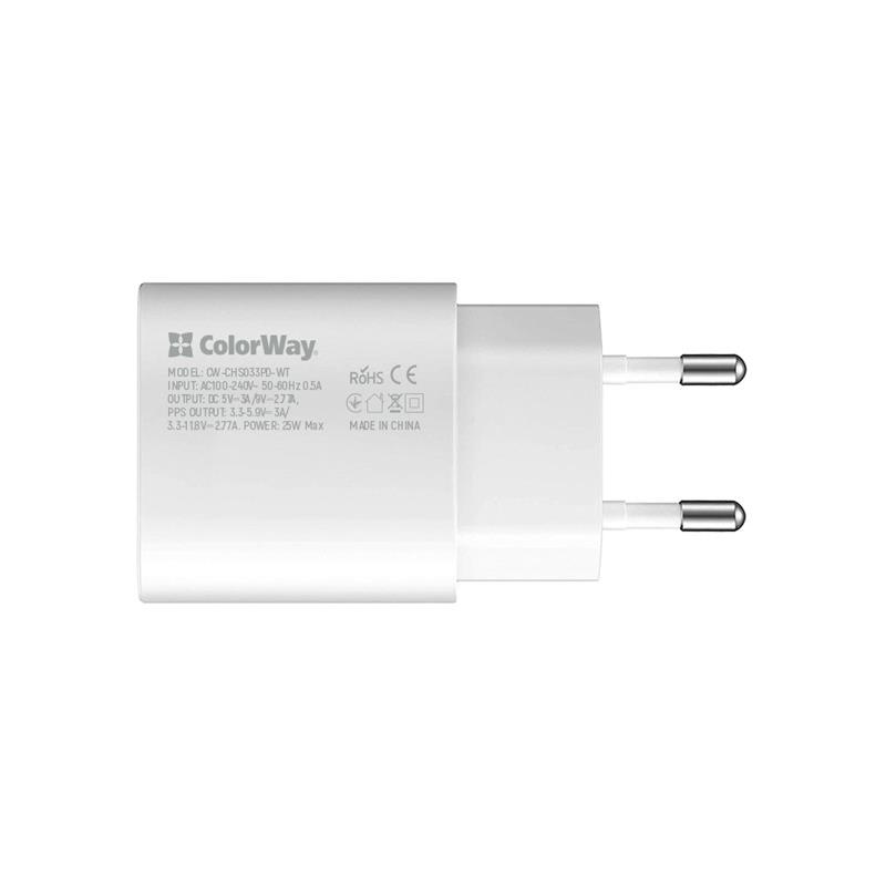 Мережевий зарядний пристрій ColorWay Power Delivery Port PPS (1USB-Cx3A) (25W) White (CW-CHS033PD-WT)