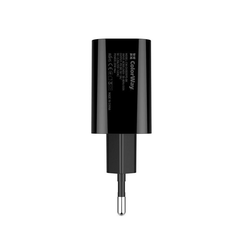 Мережевий зарядний пристрій ColorWay (1USB Type-C PDx3A) Black (CW-CHS026PD-BK)