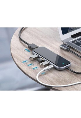 Концентратор USB-C Baseus 3хUSB3.0, USB-C, HDMI Grey (CAHUB-BZ0G)