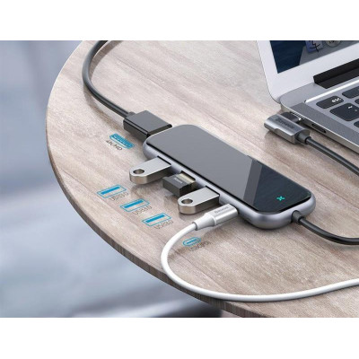 Концентратор USB-C Baseus 3хUSB3.0, USB-C, HDMI Grey (CAHUB-BZ0G)