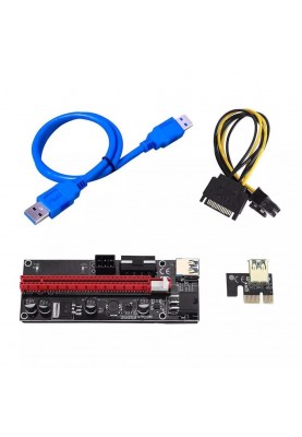 Райзер PCI-E 1x to 16x 6pin, Molex, SATA, USB 3.0, AM-AM, 0.6 м