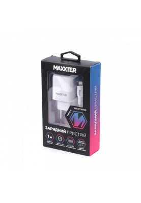 Мережевий зарядний пристрій Maxxter (1USBх3А) QC3.0 White (WC-PD-CtL-01) + кабель Lightning