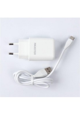 Мережевий зарядний пристрій Maxxter (1USBх2.4А) QC3.0 White (WC-QC-AtC-01) + кабель USB Type-C