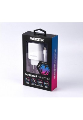 Мережевий зарядний пристрій Maxxter (1USBх2.4А) QC3.0 White (WC-QC-AtC-01) + кабель USB Type-C