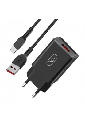 Зарядний пристрій SkyDolphin SC36T (1USB, 2.4A) Black (MZP-000175) + кабель USB Type-C