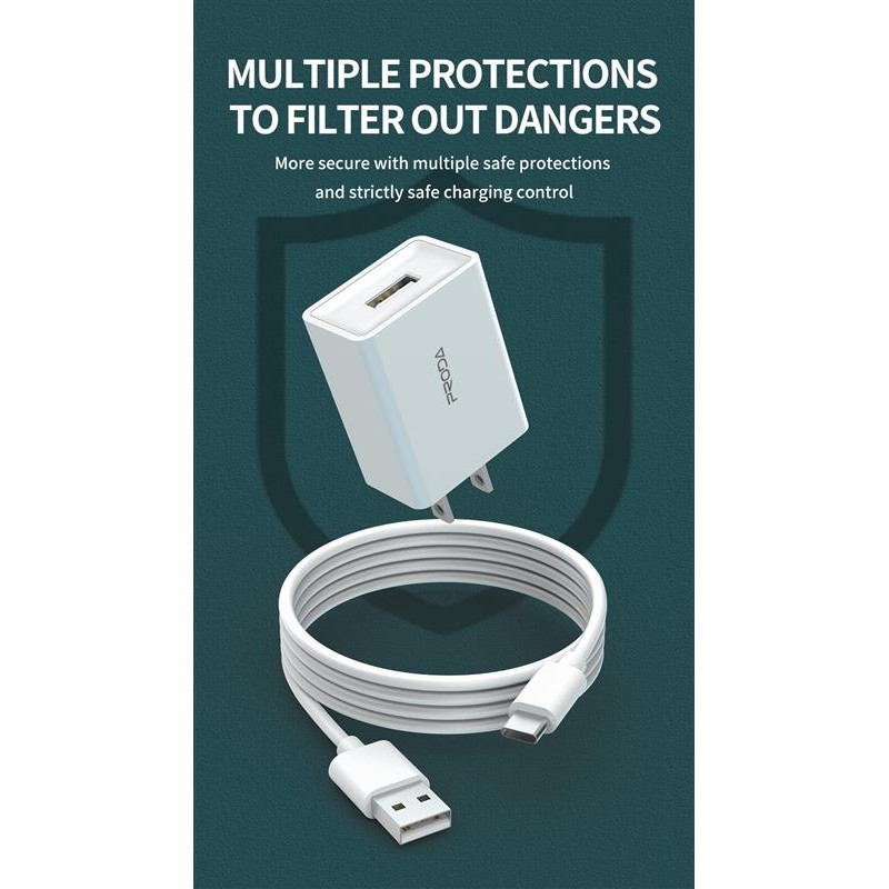 Зарядний пристрій Proda PD-A43a USB 2.4A + кабель USB Type-C White