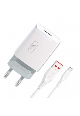 Мережевий зарядний пристрій SkyDolphin SC06T (1USBx2.4A) White (MZP-000179) + кабель USB Type-C