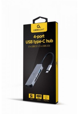 Концентратор USB Type-C Cablexpert 1xUSB3.0, 3хUSB2.0, метал, Grey (UHB-CM-U3P1U2P3-01)