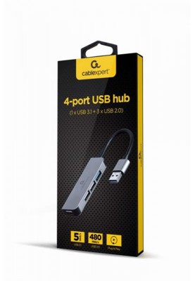 Концентратор USB Cablexpert 1xUSB3.1, 3хUSB2.0, метал, Grey (UHB-U3P1U2P3-01)
