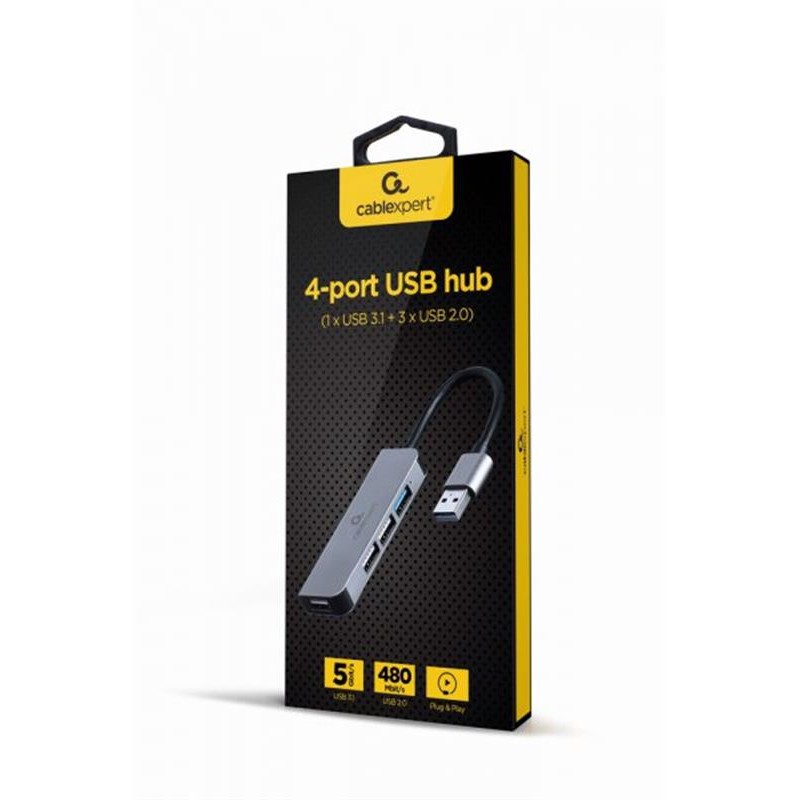 Концентратор USB Cablexpert 1xUSB3.1, 3хUSB2.0, метал, Grey (UHB-U3P1U2P3-01)