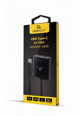 Адаптер Cablexpert USB Type-C - VGA (M/F), 0.15 м, чорний (A-CM-VGAF-01)