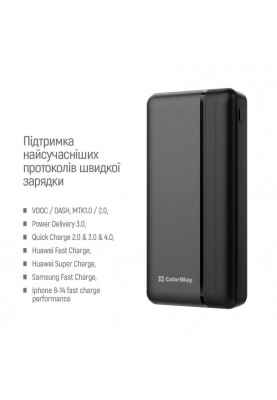 Універсальна мобільна батарея ColorWay 30000mAh Black (CW-PB300LPA3BK-PD)