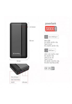 Універсальна мобільна батарея ColorWay 30000mAh Black (CW-PB300LPA3BK-PD)