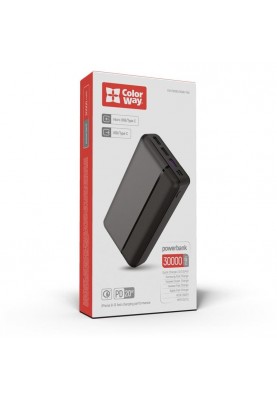 Універсальна мобільна батарея ColorWay 30000mAh Black (CW-PB300LPA3BK-PD)