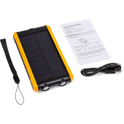 Універсальна мобільна батарея PowerPlant 10000mAh, 2xUSB-A, сонячна панель 5.5V-0,2A