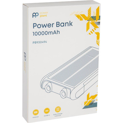 Універсальна мобільна батарея PowerPlant 10000mAh, 2xUSB-A, сонячна панель 5.5V-0,2A