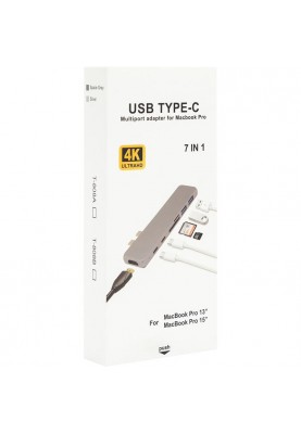 USB-хаб PowerPlant Type-C - HDMI 4K, USB 3.0, USB Type-C, SD, microSD