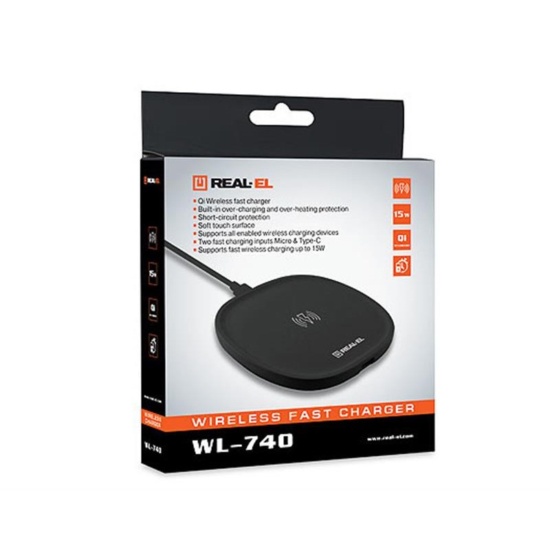 Бездротовий зарядний пристрій REAL-EL WL-740 2.4A 15W Black