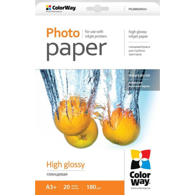 Фотопапір ColorWay глянцевий 180г/м2 A3+ 20 арк. (PG180020A3+)