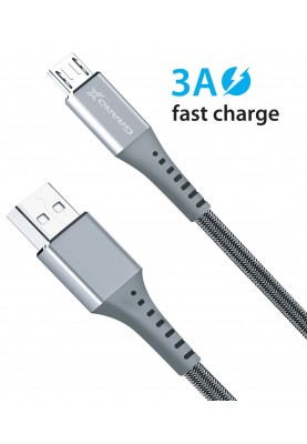 Кабель Grand-X USB-microUSB, 3A, 1.2м, Fast Сharge, Grey (FM-12G)