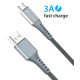 Кабель Grand-X USB-microUSB, 3A, 1.2м, Fast Сharge, Grey (FM-12G)