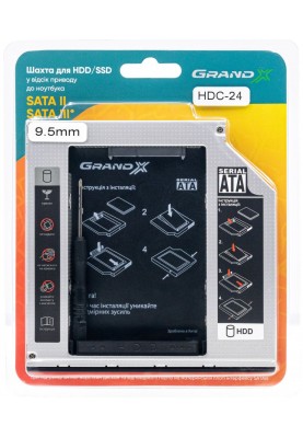 Адаптер Grand-X для підключення HDD 2.5" у відсік приводу ноутбука SATA/SATA3 Slim 9.5мм (HDC-24)