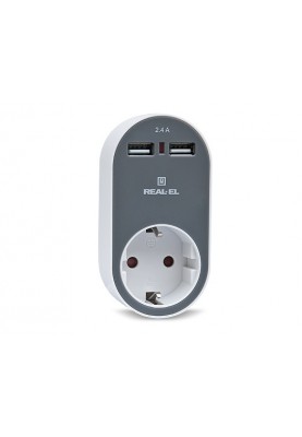 Мережевий зарядний USB-пристрій з розеткою REAL-EL CS-20, білий-сірий