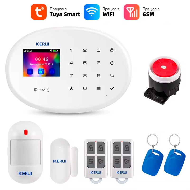 Охоронна сигналізація KERUI W202. Wi-Fi, GSM, Tuya, RDIF ключ