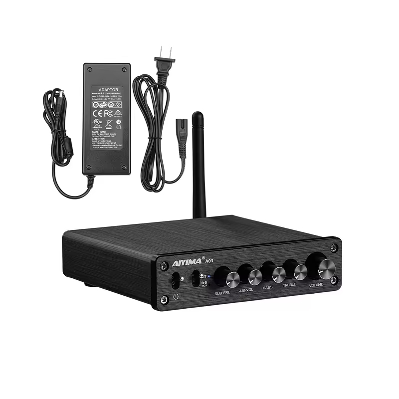 Підсилювач звуку AIYIMA A03 black + блок живлення 24V. Bluetooth 5.0, AUX, 50Wx2+100W (TPA3116)