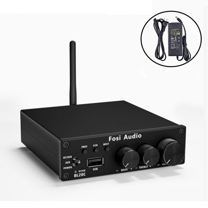 Підсилювач звуку Fosi Audio BL20C black + блок живлення 24V. Bluetooth 5.0, 2x160W