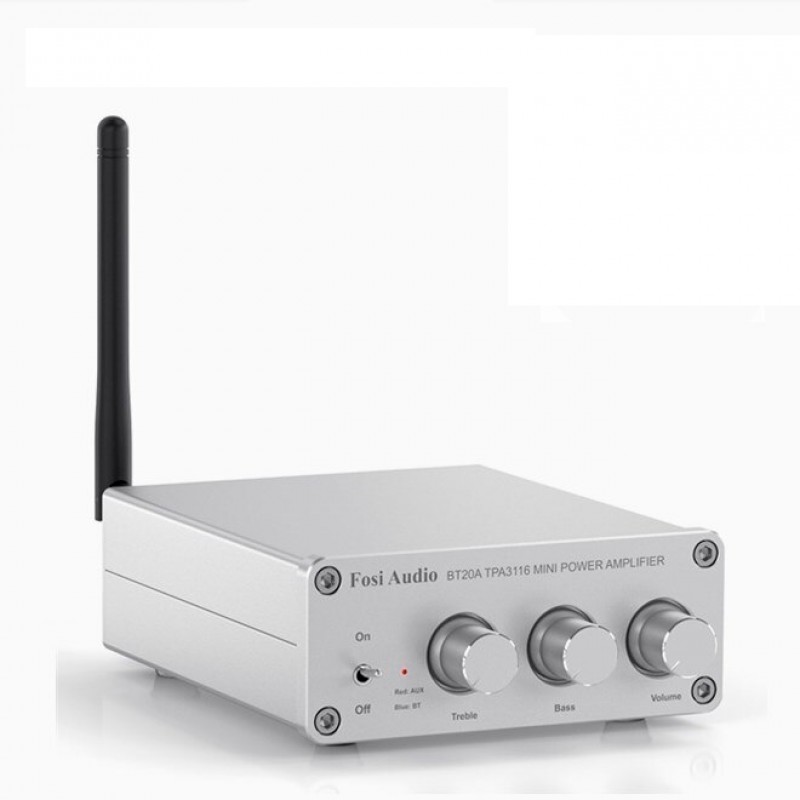 Підсилювач звуку Fosi Audio BT20A white + блок живлення 19V. Bluetooth 5.0, AUX, 2x100W