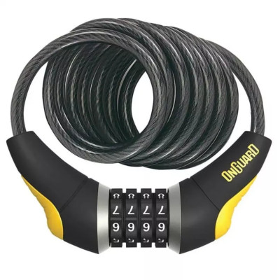 Замок ONGUARD DOBERMAN кодовий на 4 цифри Спіральний трос 240см x 12мм black-yellow