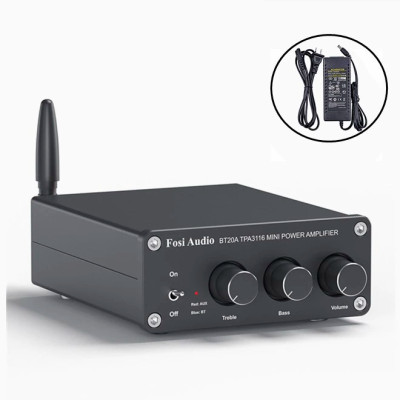Підсилювач звуку Fosi Audio BT20A black + блок живлення 19V. Bluetooth 5.0, AUX, 2x100W