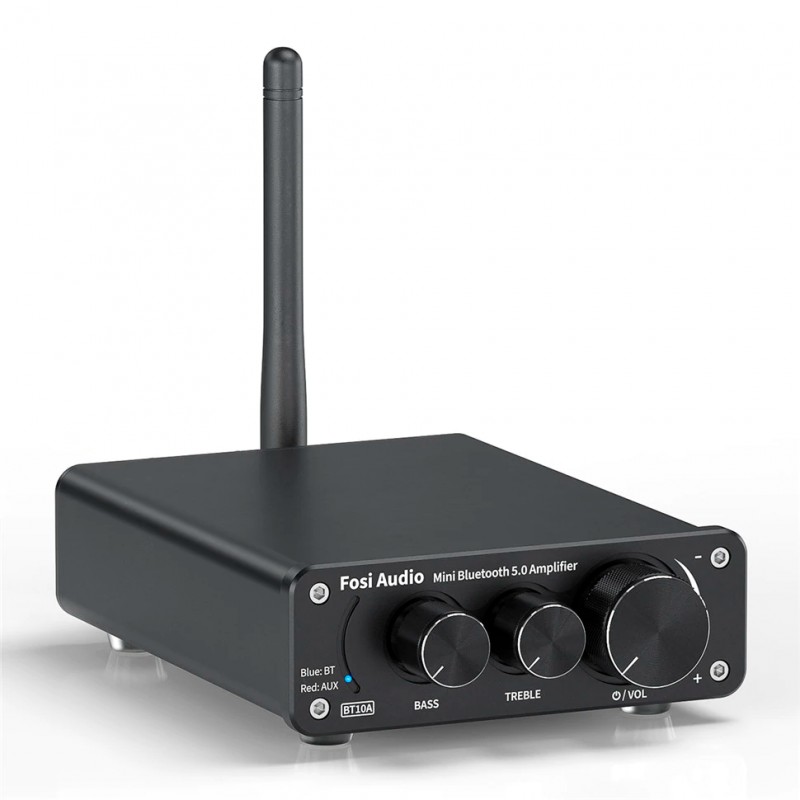 Підсилювач звуку Fosi Audio BT10A black + блок живлення 19V. Bluetooth 5.0, AUX, 2x50W